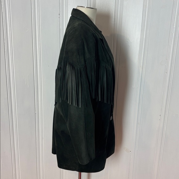 🌲 DIMITRI Vintage Forest Green Suede Fringe Jacket – Size Medium - Picture 2 of 8